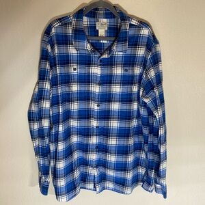 LL Bean Men's Blue plaid flannel button down shirt, long sleeve, Size XXL